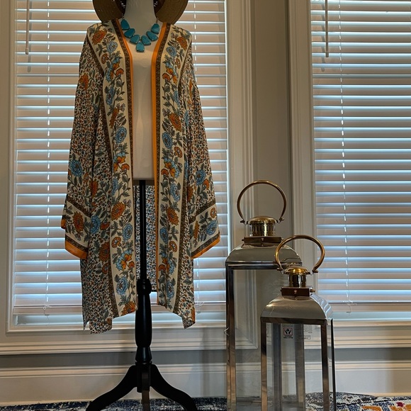 Beige multicolor Bohemian Flowing kimono floral long sleeve - Picture 16 of 16